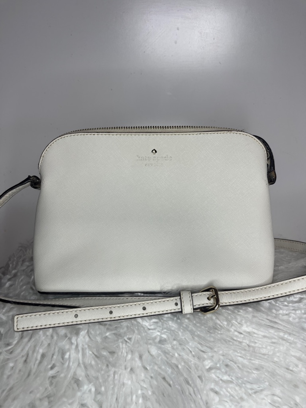 Kate Spade New York Perry Dome crossbody bag in chalk white saffiano leather